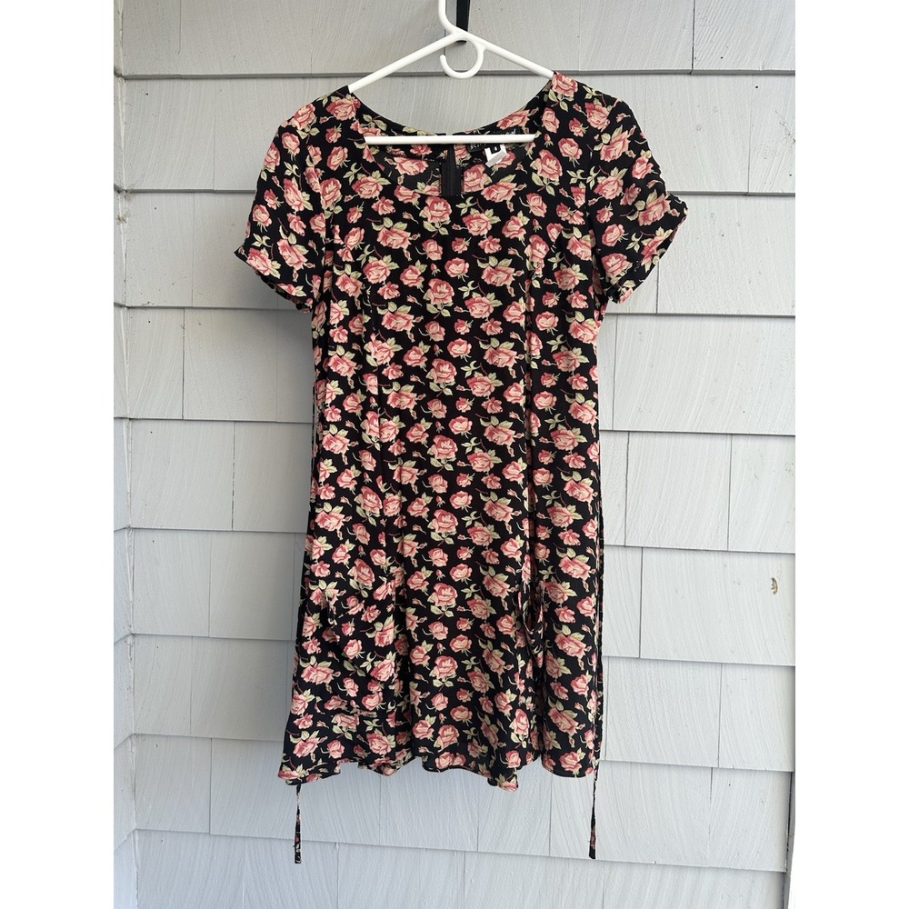 Vintage 90s Betsey Johnson Rayon Floral Dress Sz 8 Rose Print Pockets USA